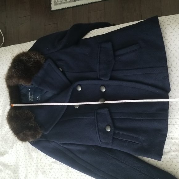 American Eagle Outfitters Navy Fur Collar Short Wool Trench Coat - Picture 3 of 7